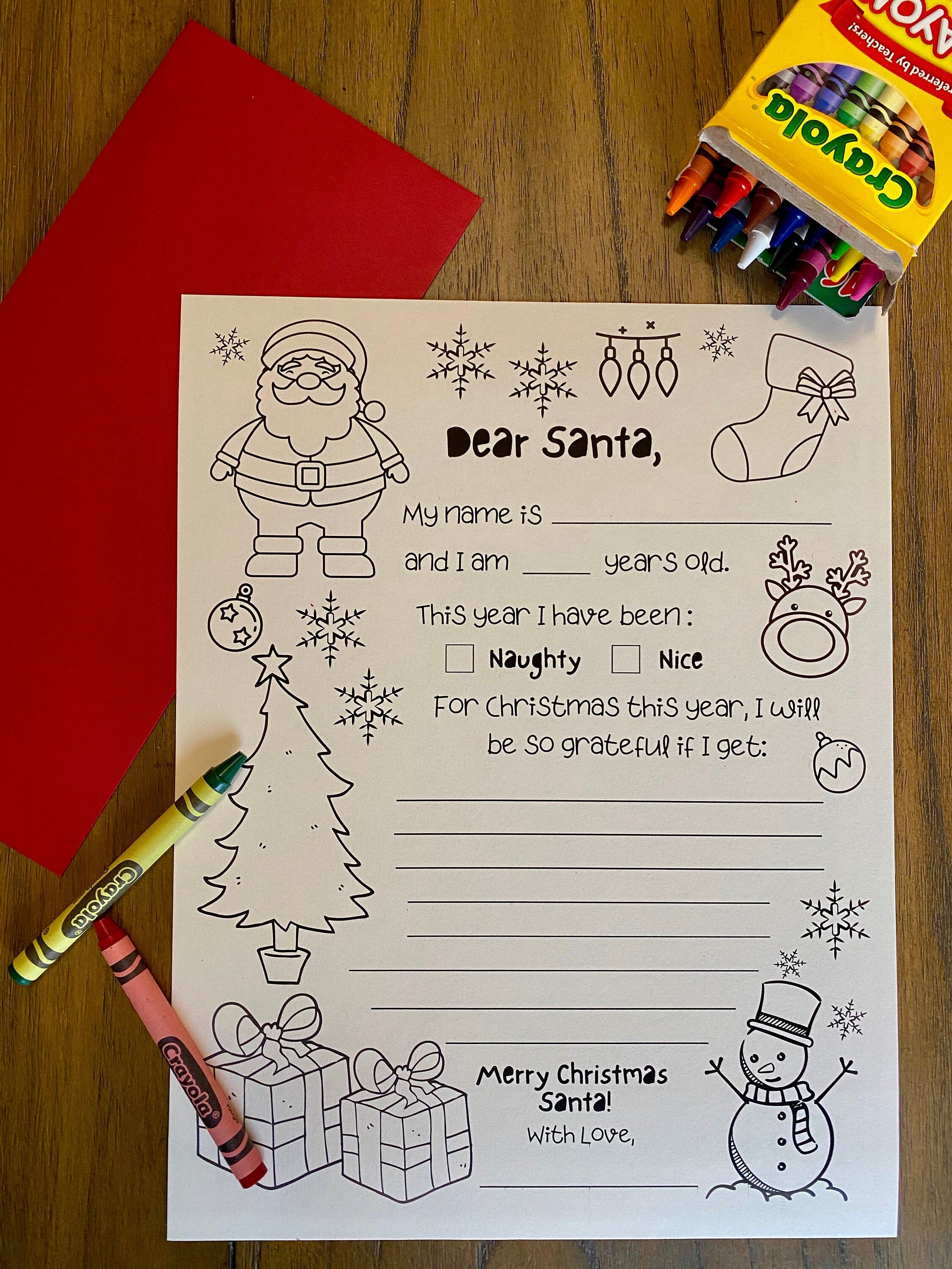 Letter to Santa | Coloring Page | Instant Download | Printable | Kids ...