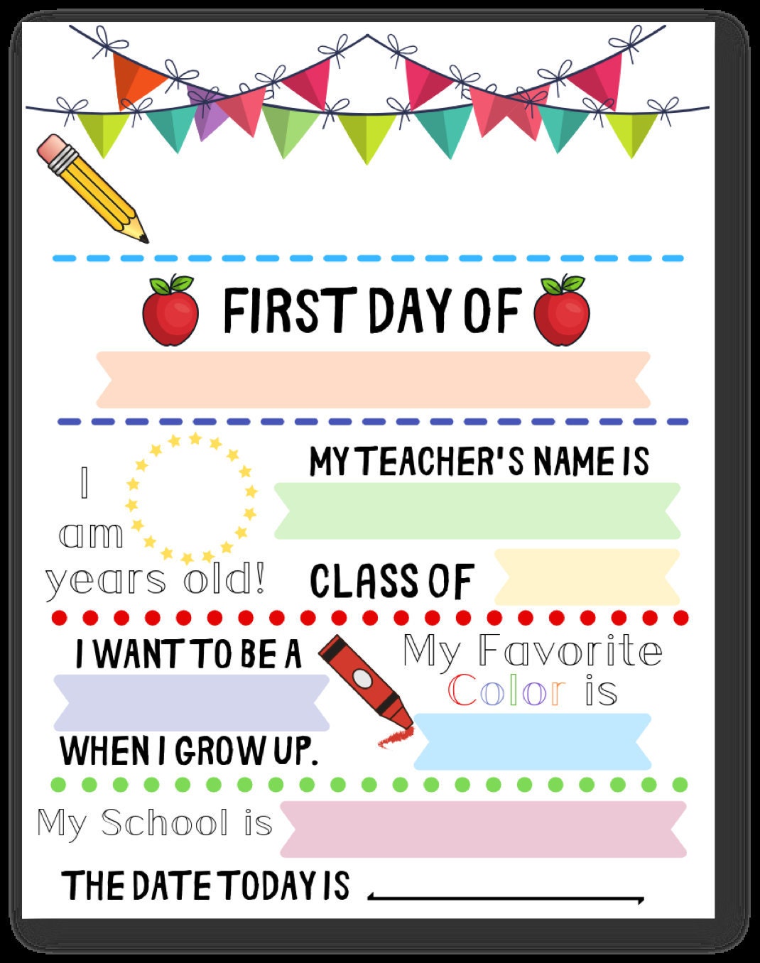 First Day of School PDF Printable | Instant Download - Etsy for Free Printable First Day Of School Activities Middle School Pdf
