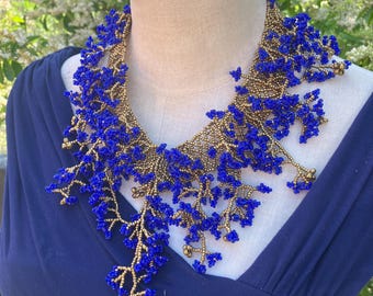 Bridal Statement Jewelry Handcrafted in Eco-Friendly Glass A Fantasy of Blue Wisteria Flowers The Perfect Necklace Gift for Her