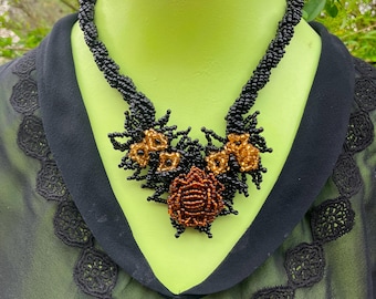 Handcrafted Beaded Floral Corsage Necklace