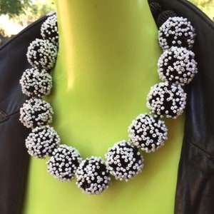 Black & White Beaded Choker Set: Bohemian Clip-On Earrings