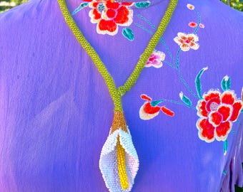 Cala Lily Beaded Statement Necklace Handcrafted in Eco-Friendly Glass
