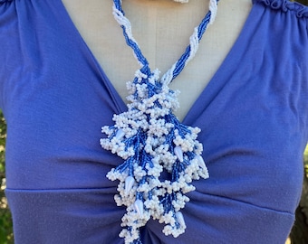 Handcrafted Glass Bead Wisteria Flower Lariat Belt with Earrings