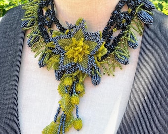 Bold Beaded Druidess Statement Necklace Handcrafted in Eco Friendly Glass