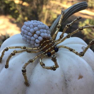 Halloween Spider Pin: Flexible French Wire, Glass Bead Collectible