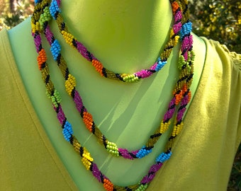 Long and Layered Primary Bright Colored Chain Handcrafted in Eco-Friendly Glass Beads Versatile and Whimsical Classic Long Rope Necklace