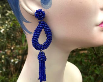 Long Beaded Fringe Post Earring Handcrafted with Glass Beads