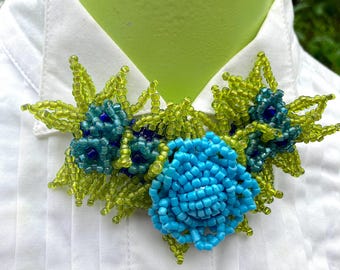 Floral Corsage Brooch Handcrafted in Glass Beads