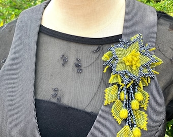 Flower Corsage Brooch Handcrafted in Eco-friendly Glass Seed Beads