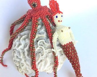 Handcrafted Mermaid Brooch: Glass Seed Bead Ocean Gift