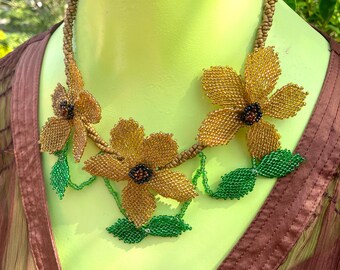 Beaded Flower Statement Necklace