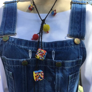 Handcrafted Glass Seed Bead Lariat Necklace: Avant Garde Modernist Style