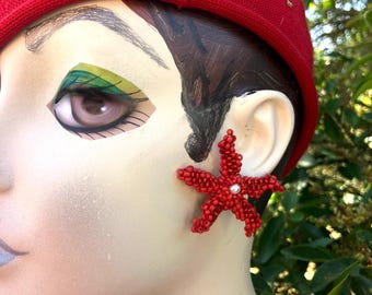 Starfish Statement Post Earrings Handcrafted in Glass Beads