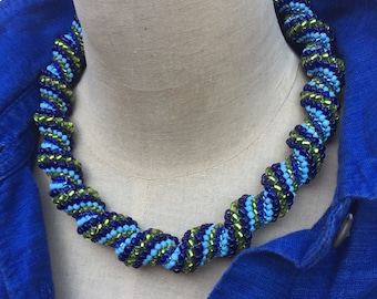 Nautical Theme Ndebele Stitch Statement Choker in Ocean Blue Waves of Bead Color A Striking Necklace for the Ocean Nature Lover