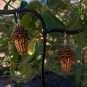 Acorn Earrings Handcrafted with Eco-Friendly Glass Seed Beads A Gift from the Oak Tree A Unique Nature Lover Gift for Her In Bronze or Gold
