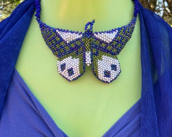 Beaded Butterfly Bib Necklace: Eco-Friendly Glass Choker, Nature Lover Gift