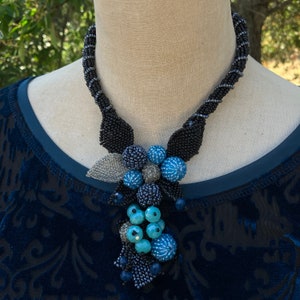 Handcrafted Turquoise Beaded Choker: Eco-Friendly Glass Crystal Statement Necklace
