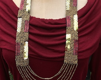 Boho-oneindigheidssjaalketting: handgemaakte bronzen kralen en pailletten