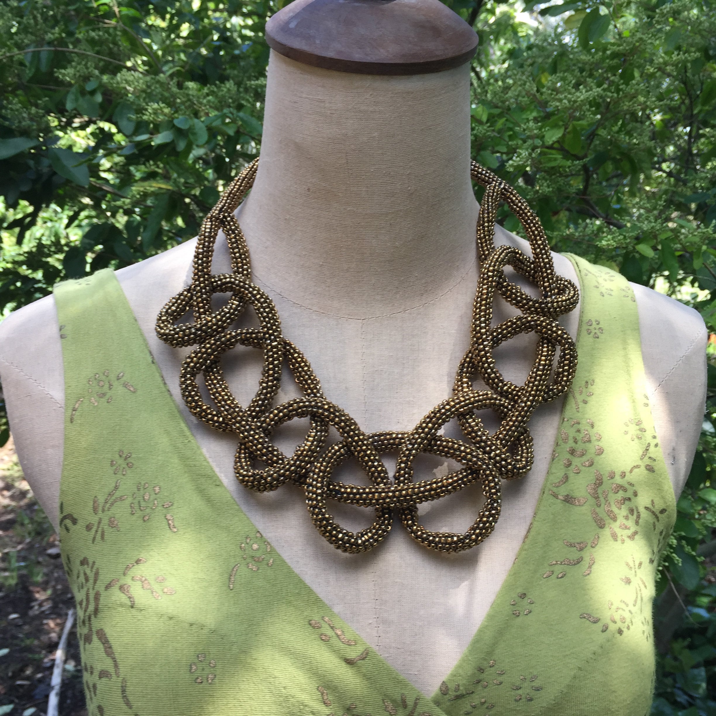 Bold Spirals Statement Necklace in Bronze Glass Beads