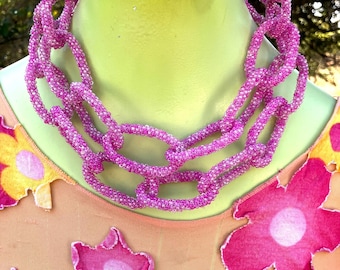 Chunky Chain Links Handcrafted Beaded Statement Necklace