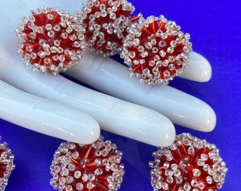 Sparkling Beaded Beads- Eco-Friendly Glass Beads-Red and Silver Beads
