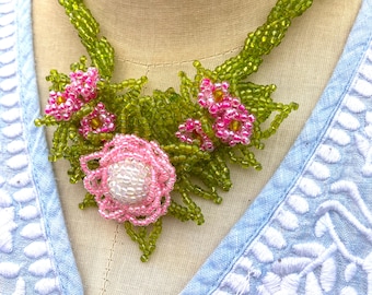 Beaded Flower Corsage Necklace
