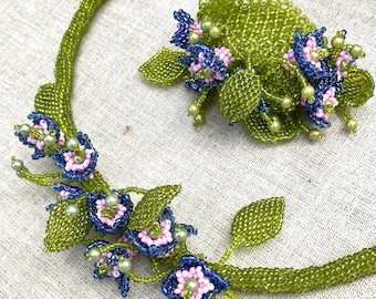 Choker and Corsage Bracelet Set Floral Wedding Jewelry Handcrafted in Eco friendly glass