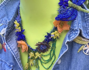 Hand Crafted Seed Bead Necklace: Victorian Floral Art to Wear