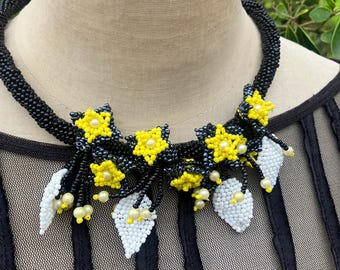 Floral Wedding Necklace Handcrafted in Eco-Friendly Glass Seed Beads