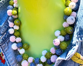Beaded Beads Choker Necklace Dramatic Bright Color Statement