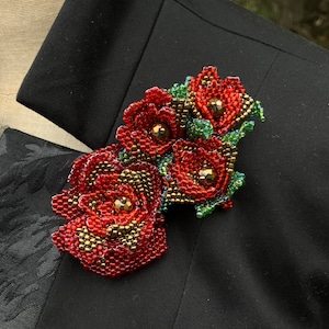 Rose Flowers Lapel Pin Perfect Gift for Her Handcrafted in Glass seed Beads The Ultimate Symbol of  True Love in Whites or Reds, Flower Pin