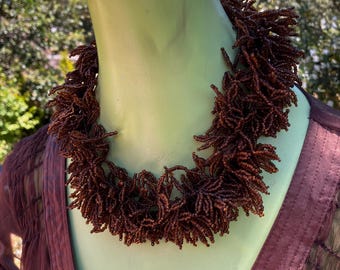 Handcrafted Leafy Fringe Choker made with eco-friendly glass seed beads