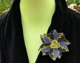 Beaded Flower Corsage Brooch Handcrafted in Glass Seed Beads