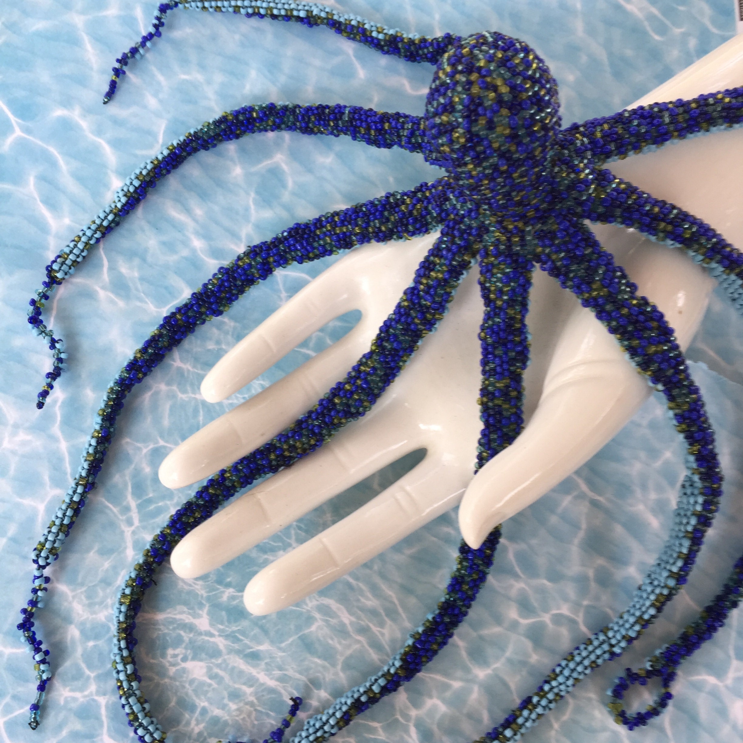 DIY Kit Bead Ocean Octopus Key Ring, Needle Beginner Kit, Blue