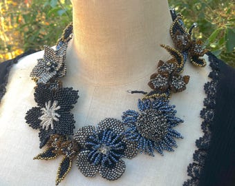 Handcrafted Floral Choker: Victorian Boho Necklace, Eco-Friendly Glass Beads