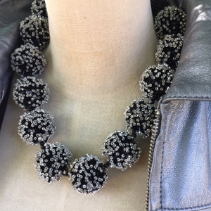 Chunky Black & Silver Choker Set: Wearable Art Clip-On Earrings
