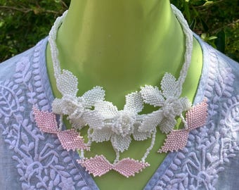 Magnolia Flower Beaded Wedding Party Necklace