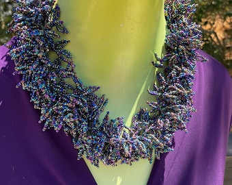 Handcrafted Leafy Fringe Choker made with eco-friendly glass seed beads