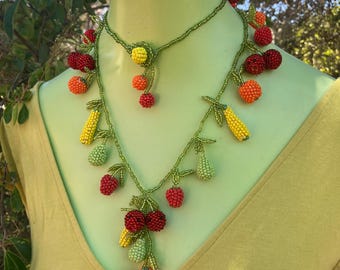 Tropical Fruit Necklace: Carmen Miranda Inspired Boho Statement Jewelry