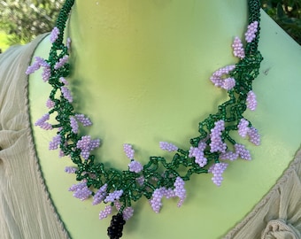 Lilac Flower Necklace and Bracelet Handcrafted in Eco-Friendly Glass