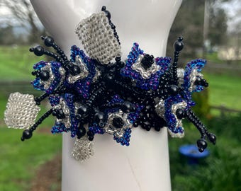Floral Corsage Stretch Bracelet Handcrafted in glass seed beads