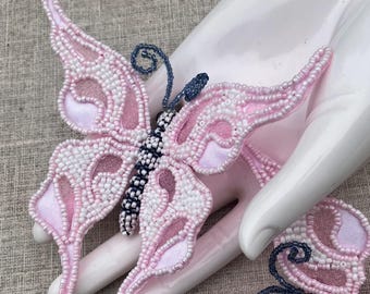 Beaded Butterfly Brooch Handcrafted with glass beads and sheer fabic