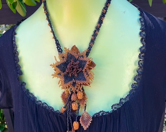 One of a Kind Flower Necklace Handcrafted in Eco-Friendly glass seed beads