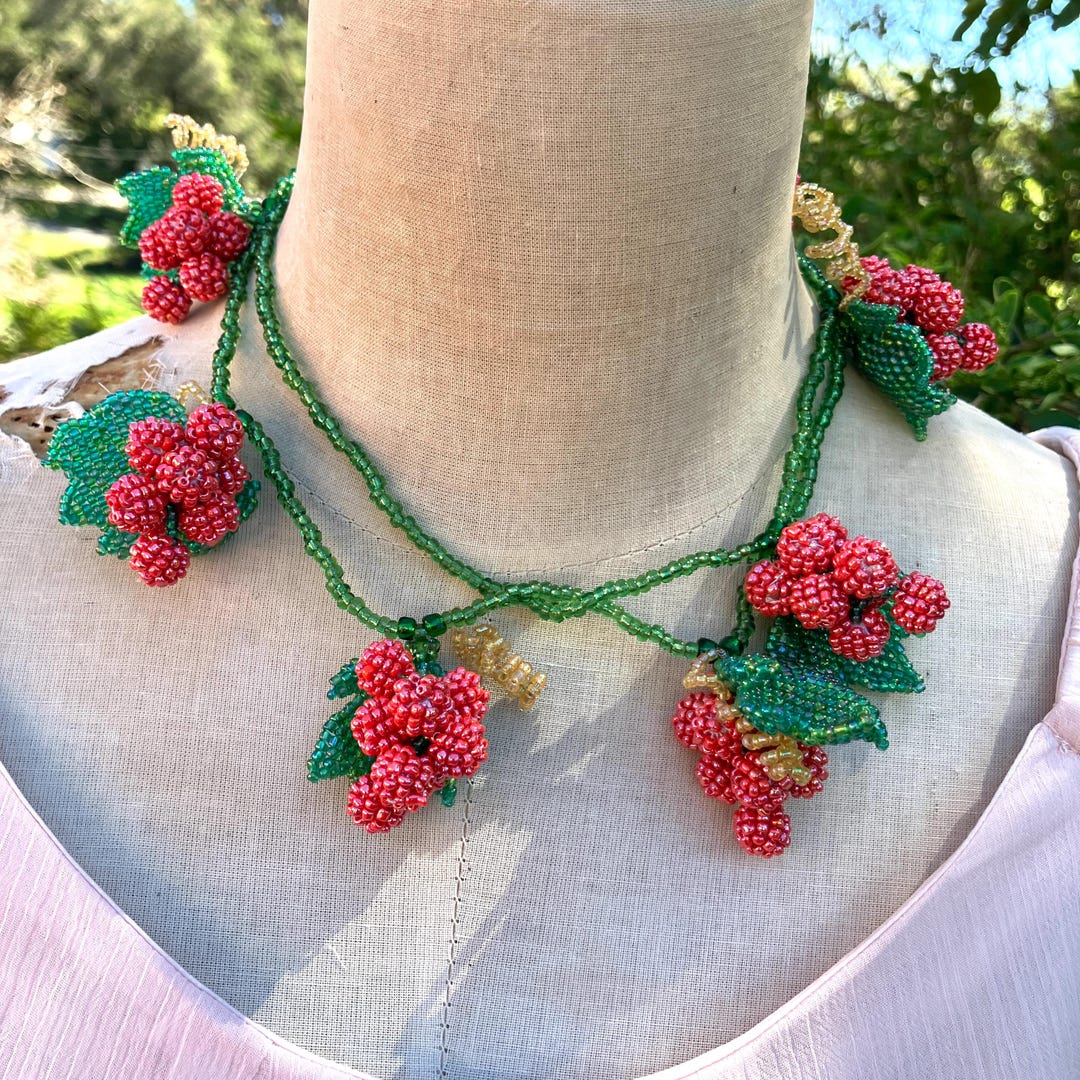 Beaded Golden Raspberry Beaded Raspberry Vine Statement Necklace Long or Layered - Etsy