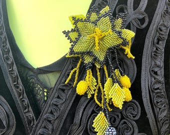 Flower Corsage Brooch Handcrafted in Eco-friendly Glass Seed Beads