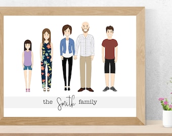 Custom Family Portrait, Family Portrait, Family Drawing, Housewarming Gift, Custom Couple Portrait, Printable, Valentine's Day Gift