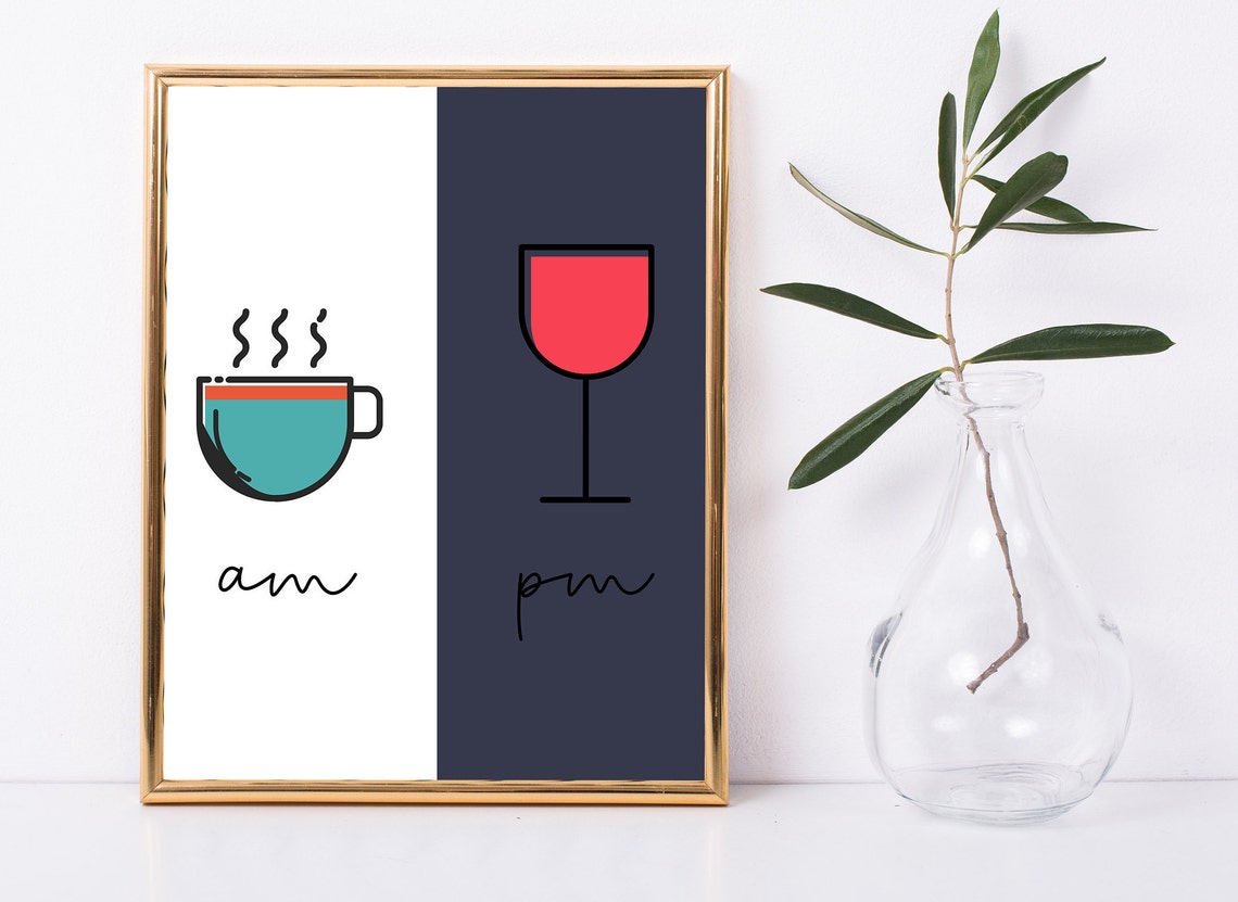 Coffee and Wine Wall Art Downloadable wall decor Kitchen Etsy