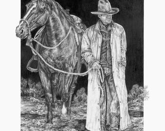 Horse and cowboy art print; Signed, limited edition giclee; "RainMan"