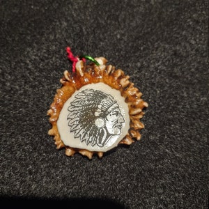 Whitetail antler base laser burned American Indian pendent