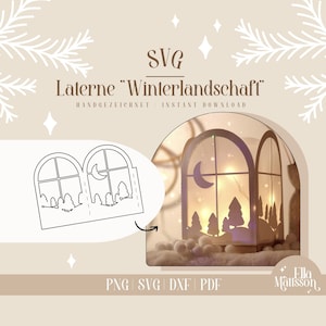 SVG Winter Landscape Plotter File for Lantern Autumn decoration Christmas decoration For Silhouette and Cricut plotters, SVG Christmas image 1